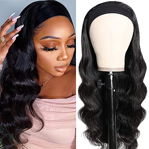 Civrie Body Wave Headband Wigs for Black Women , 26 Inch Natural Looking Glueless Synthetic Long Body Wave Black Wigs with Headband for Daily Use