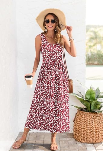 Image of WNEEDU Women's Summer Maxi Dress Casual Sleeveless Sundress