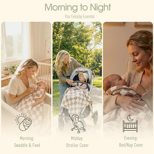 Image of Ultra Soft Muslin Baby Blanket,A Versatile Swaddle and Bed Blanket for Babies, Toddlers, Boys, and Girls (1 Coffee Checkered 1 Pack).