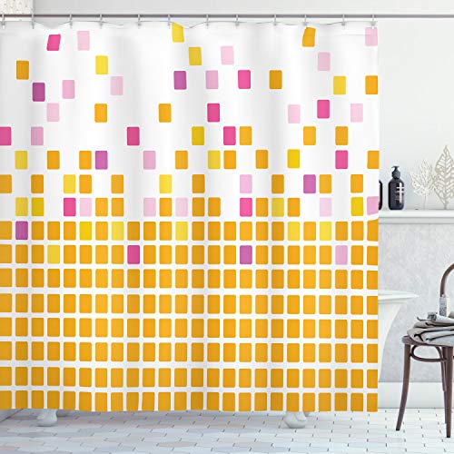 ABAKUHAUS Naranja y Rosa Cortina de Baño, Fondo de Mosaico Simple Abs