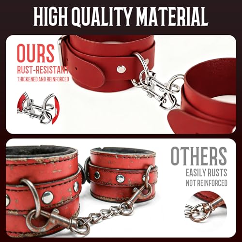 Image of 13-Pcs Sex Bondage Toys BDSM Beginners Kit for Women Couples, Adjustable Breasts Restraints, Collor and Leash, Wrist and Ankle Cuffs with Hog Tie, Behind Back Restraints, Blindfold & Tickler （ Red ）
