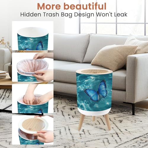 Caneca de basura pequeña con tapa diseño abstracto y flores 1.8 gal miniatura 4