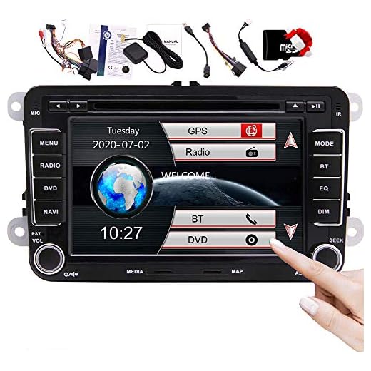 EinCar Bluetooth Car Stereo GPS Navigation Audio Headunit Double Din Car DVD Player Radio 7 inch HD Touch Screen Bluetooth Free Canbus for Steering Wheel Control 8GB Map Card