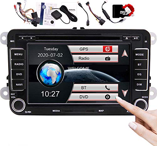 EinCar Bluetooth Car Stereo GPS Navigation Audio Headunit Double Din Car DVD Player Radio 7 inch HD Touch Screen Bluetooth Free Dual Canbus for Golf Polo Tiguan Jetta Polo Skoda Seat SWC 8GB Map Card