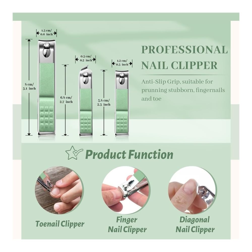 Kit Manicure per Donna, Set for Manicure e Pedicure da 12 Pezzi for Donne e Uomini, Kit for la Cura delle Unghie in Pelle con Strumenti Professionali(Green)