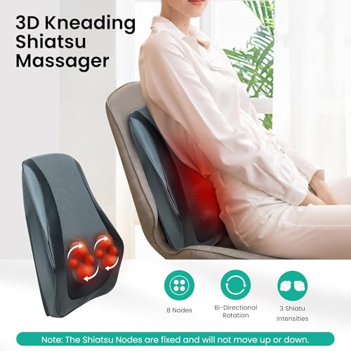 Image of Snailax Shiatsu Back Massager for Back Pain Deep Tissue, Lower Back Neck Massager with Heat, 3D Kneading Back Massager for Chair, Massage Pillow as Gifts for Mom, Dad, Women