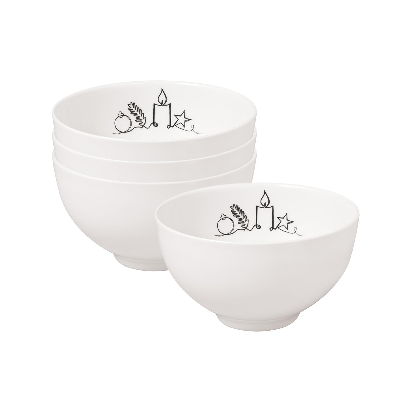Villeroy & Boch Statement Lines XMAS Müslischalen 4er Set, 470 ml, Spülmaschinenfest, Mikrowellensicher, Schüssel, Bowl, Schale, Premium Porcelain, Weiß-Schwarz