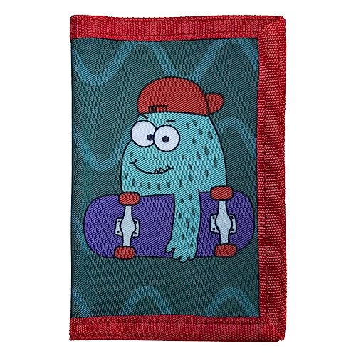 Image of AI-DEE RFID Trifold Canvas Outdoor Sports Wallet for Kids - Front Pocket Wallet with Magic Sticker (Red2)