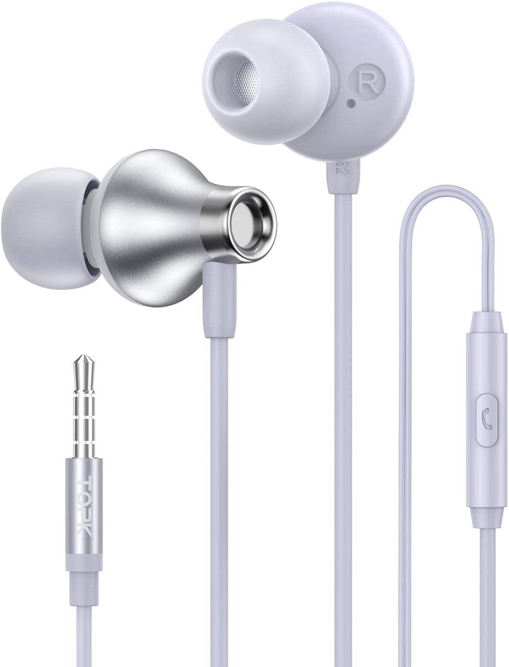 TOPK Earphones Wired, In-Ear Headphones Earphones with Microphone, Bass 3.5mm Gaming Earbuds, Clear Calls for iPhone iPad Samsung Laptop Computer Smartphones MP3 Player