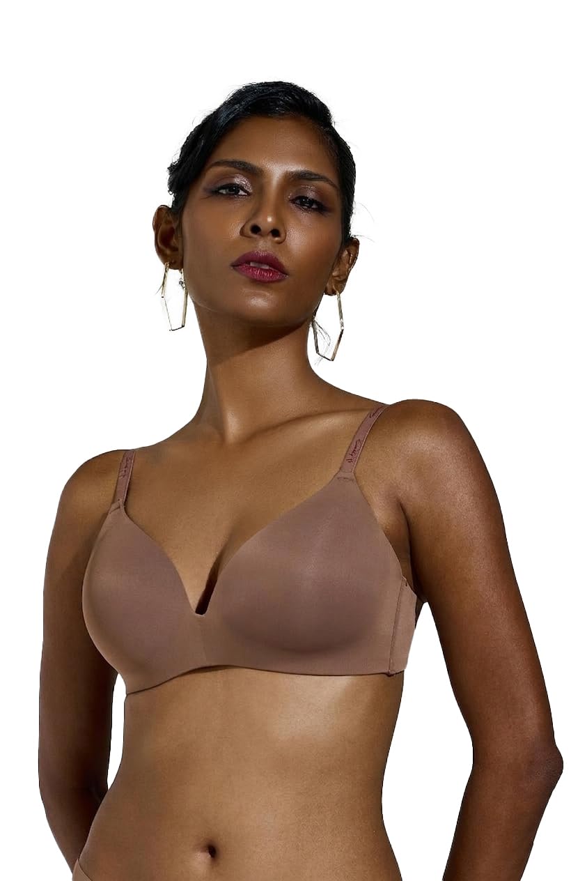 maroon Find My Skin Tone Seamless Padded Plunge Deeper Cleavage Signature Straps Women Everyday T-Shirt Bra.-picture-16