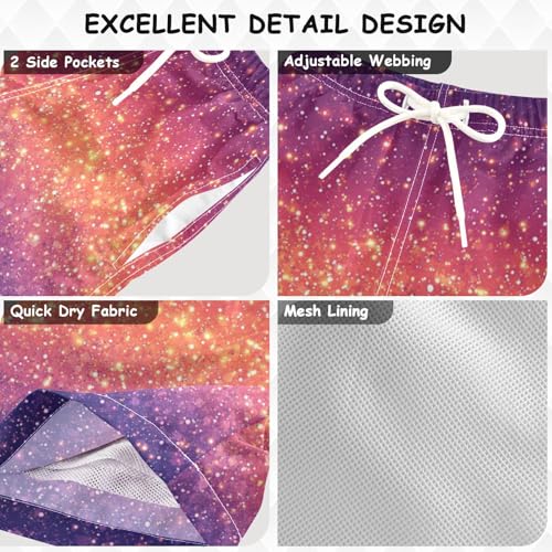 Pigsaly Boys Swim Trunks Pink Orange Dark Purple Gradient Flashing Glitte Boys Board Shorts Swimsuit Swimwear 3T3