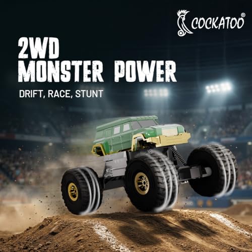 Image of Cockatoo-Kids Trailblazer 2WD Rechargeable Remote Control Car with App & Remote, Off-Road Monster Truck Toy for Boys Girls, Nitro Boost, Shock Absorber, Bluetooth Speaker, Fast USB Charging, Green
