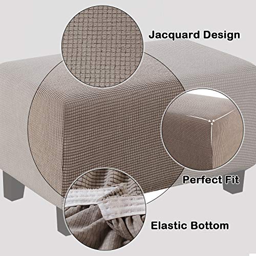 Turquoize Ottoman Slipcover Rectangle Folding Ottoman Cover Jacquard Polyester Stretch Fabric Storage Stool Ottoman Cover Furniture Protector for Living Room (Large, Taupe)
