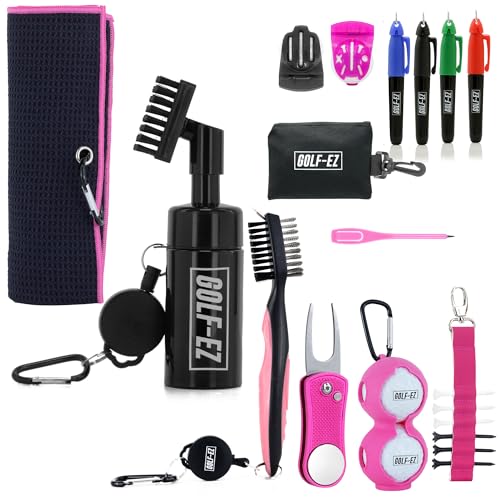 Golf Essentials Kit | Must-Have Accessories – Water Brush, Towel, Club Brush, Ball Marker, Divot Repair Tool, Ball &Amp; Tee Holder, Golf Gifts For Men &Amp; Women