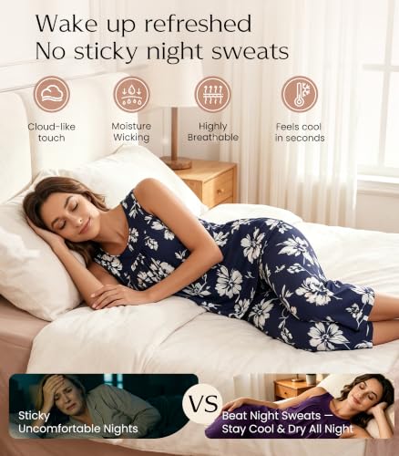 Image of NACHILA Pajamas for Women-Viscose Made from Bamboo, Sleeveless Pjs Tank Top Capri Pants Pajama Sets Cooling Sleepwear