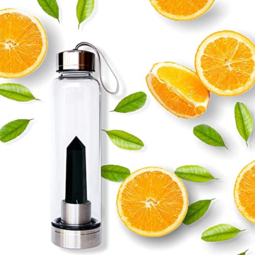 Crystal Infused Water Bottle - Obsidian - Crystal Water Bottle, Gemstone Infused Glass Water Bottle, Different Crystal Options to Create Energy Elixirs