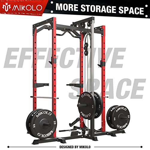 Mikolo Power Cage With Lat Pulldown System, 1200 Pounds Capacity Power Rack, Multi-Functional Squat Rack With 13-Level Adjustable Height And J-Hooks, T-Bar, F4-301 #TOP5