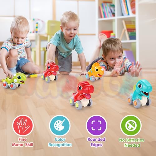 Image of Kidology Push & Go Dinosaur Cars Toy for Toddlers, Friction Powered Dino Cars Set of 4, Mini Pull Back Vehicle, Montessori Educational Toy for Boys & Girls, Birthday Gift for Kids