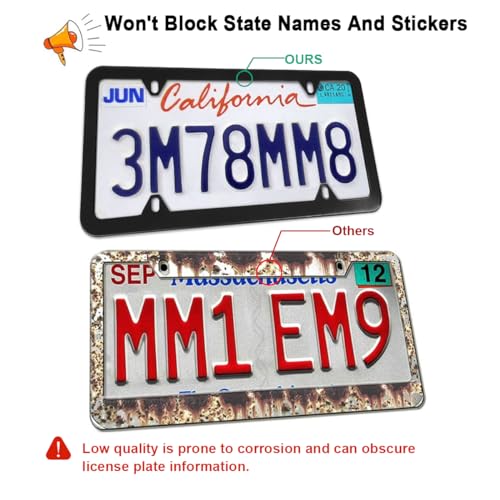 Image of Osilly Car License Plate Frames, 2 Pack 4 Holes Stainless Steel Car Tag Holder, Universal US Standard, Slim Design Rust-Proof License Plate Covers with Screw Caps, Automotive Accessories (Silver)