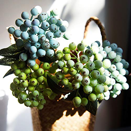 FiveSeasonStuff Artificial Fruit Holly Berries Decoration with Soft Bendable Stems for Vases, Bouquets and Floral Arrangements, 4 Berry Stems (Mint Green)