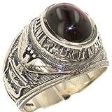 Gents Solid 925 Sterling Silver Cabochon Garnet Mens Mans Signet USA American Airforce Ring - Size X