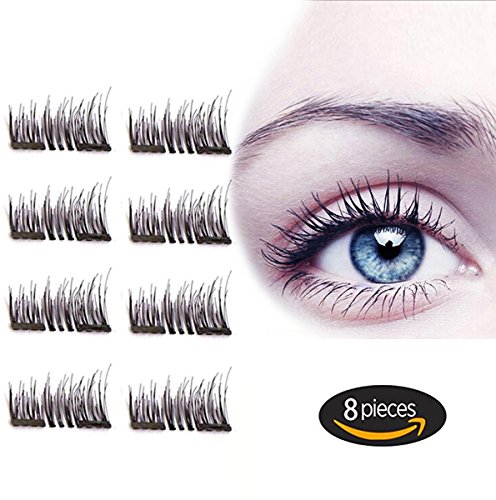 Magnet Eyelashes-Dual Magnetic False Eyelashes with NO GLUE 3D Fiber Reusable Best Fake Lashes Extension for Natural Look,Perfect for Deep Set Eyes (-2 Pair/8 Pieces)
