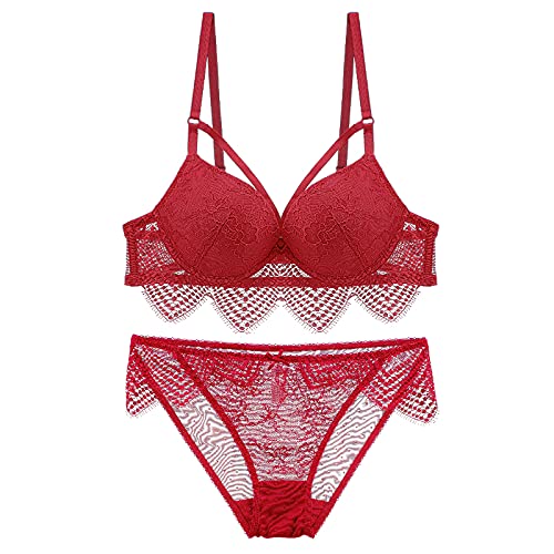 Conjunto de lencería Sexy Conjunto de Sujetador y Bragas Push Up Lencería Sexy Triángulo Ajuste de Encaje Copa Acolchada Floral Conjunto de lencería con Aros para Mujer Bralette Ropa de Dormir