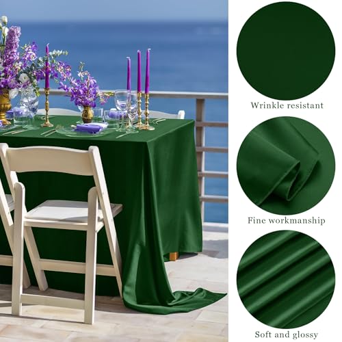 Image of TURSTIN 1 Packs Dark Green Satin Tablecloth 102 x 58 Inch Overlay Satin Table Cover Rectangle Bright Silk Tablecloth Smooth Fabric Table Decoration for Wedding Banquet Party Events