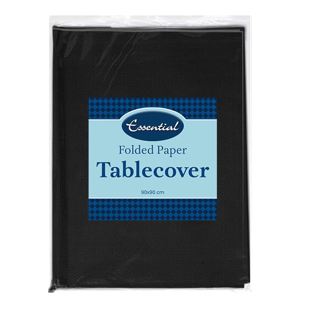 Venuscello 2 x Black Paper Table Cover Cloths, 90cm x 90cm Square, Disposable, Folded, for Birthday Party
