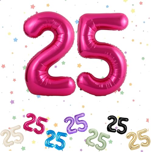 Ballons Anniversaire 25 Rose Chaud, Foil Ballon Numéro Chiffre 25, 101cm Rose Hélium Ballon 25. Anniversaire, Décoration Ballons 25 Ans pour Homme femme...