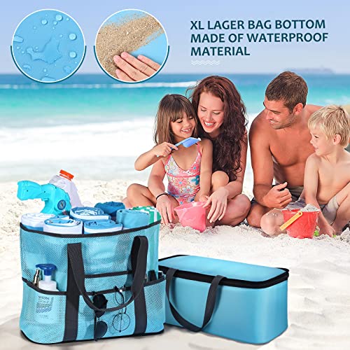Mesh Beach Tote Bag Cooler: Waterproof Sandproof Extra Oversized 42L XL Large Pool Bags with Insulated Detachable Cooler Women Men Lightweight Family Foldable Totes Travel Swim Toy - Image 5