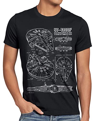 style3 Millennium Falcon T-Shirt da Uomo Cianografia, Dimensione:S;Colore:Nero