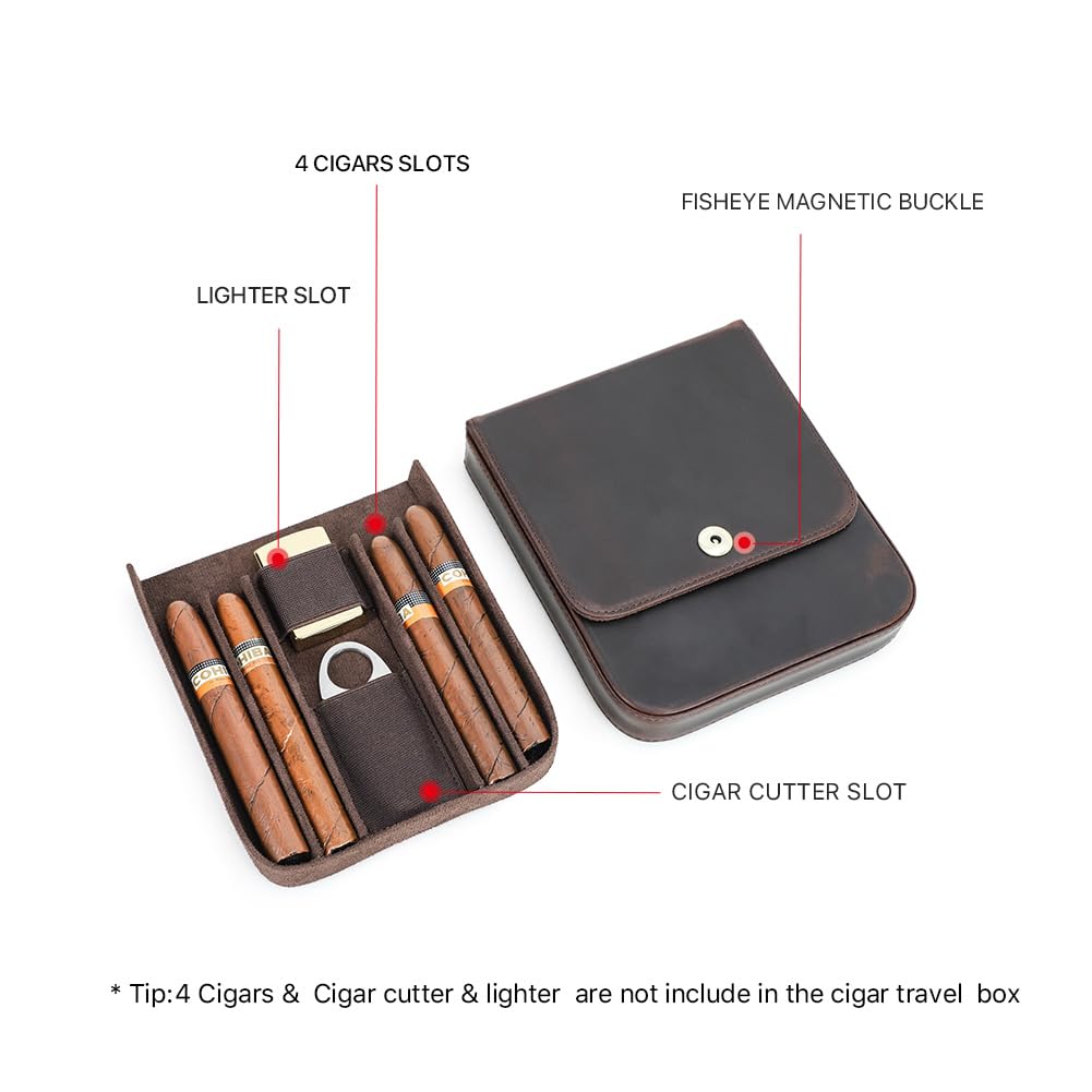 Hiram Cigar Travel Case Genuine Leather Cigar Humidor for 4 Cigars - Image 3