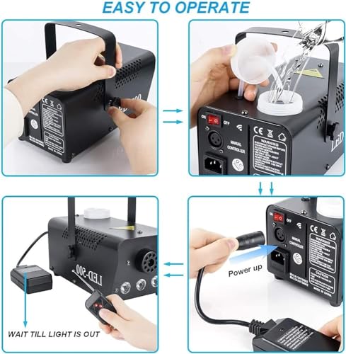 Máquina de humo automática de 500W con efecto de luz LED colorida, controles remotos inalámbrico y con cable, indicador de precalentamiento, perfecto para Halloween, Navidad, bodas y escenario miniatura 4