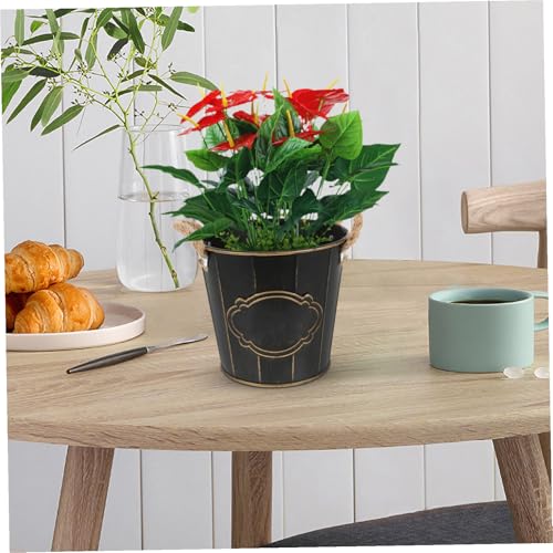 KOCKSHION ビンテージスル属花バケツ 植木鉢 卓上用耐久アイアンハンドル付き アガーデンプランター 家装飾用多用途フラワーポット
