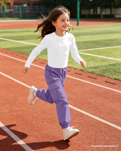 Image of Betusline Girls Fall Winter Clothing Sets, Long Sleeve Crop Top & Cargo Jogger Pants 2 Piece Outfit Sets,4T-14Y