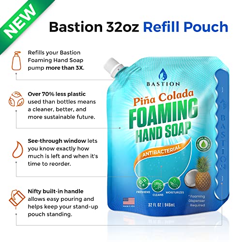 Bastion Foaming Hand Soap Refills: 32oz Pouch Pina Colada Scented Antibacterial Instant-Foam Bulk Hand Wash - Image 5