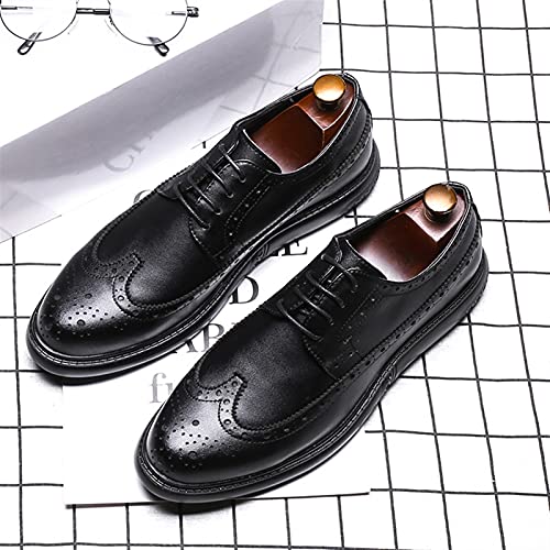 Single Season Dress Oxford Formal Shoes for Men Lace Up Brogue Embossed Wing Tip Flat Heel Derby Shoes Leather Rubber Sole Low Top Resistant Non Slip Business Very Popular Among Young PEO3