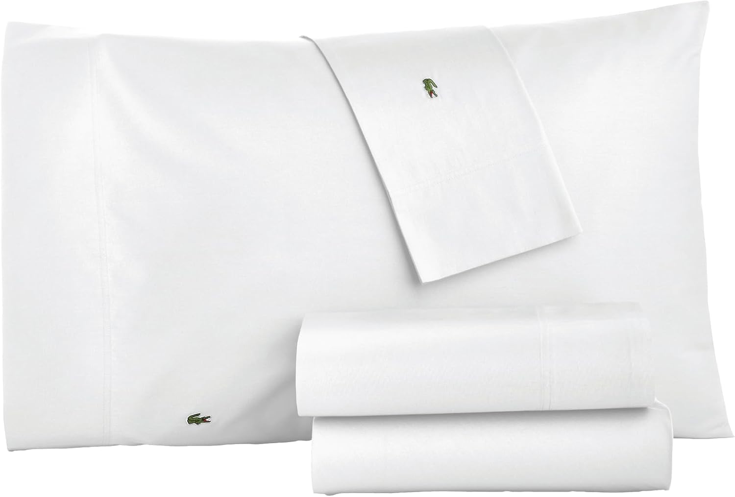 Lacoste 100% Cotton Percale 4-Piece Sheet Set – Lightweight and Ultra-Soft Bedding with Deep Pockets, Wrinkle-Resistant, Hypoallergenic and Durable, Oeko-Tex Certified – White, Queen