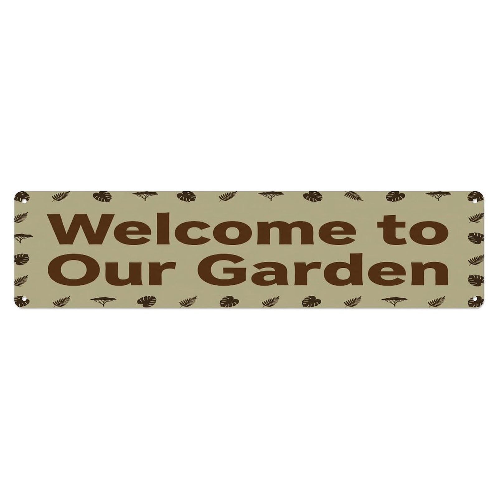 Vintage Welcome to Our Garden Khaki Metal Tin Sign