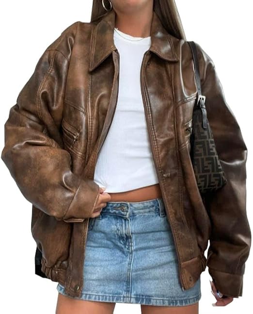 ジャケット・アウター vintage 90s D'URBAN leather half coat Lishow fashion Women's Vintage 90S Genuine Leather Oversize Retro