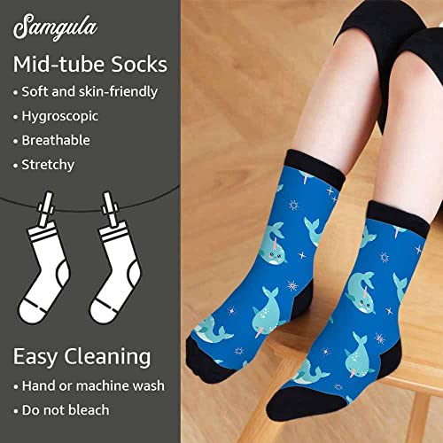 Image of Crew Socks for Woman Size 6-8 Tropical Wildlife Bright Teal Girls Socks