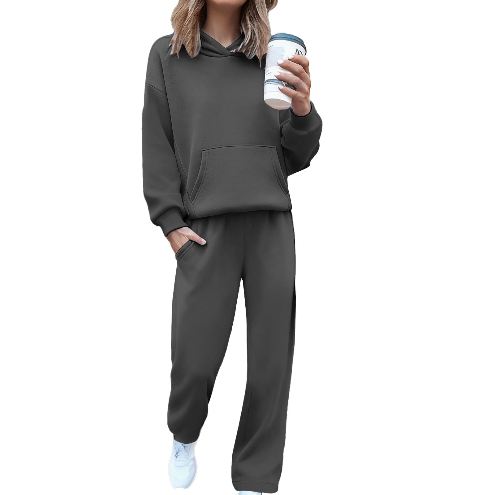 Conjunto de 2 piezas a juego para mujer, conjunto de sudadera con capucha y forro polar para mujer