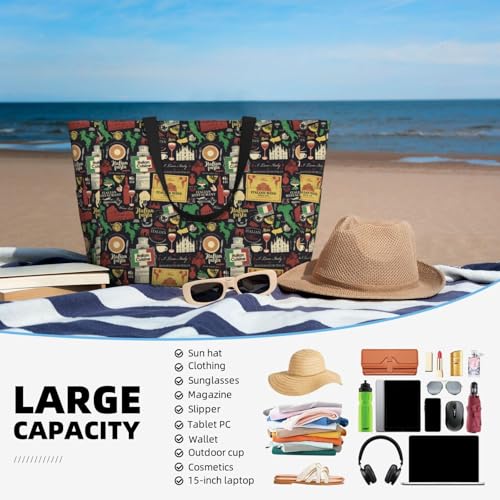 Large Beach Bags Water-resistant Sandproof - Stamp Pattern Italian Cute Beach Tote Bags for Women with Zipper4