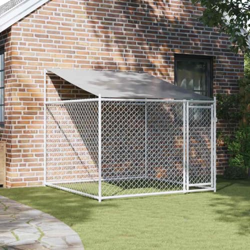Hundezwinger für große Hunde, Outdoor-Gehege mit Dach und Tür, 2x2x2 m, robust, verzinkter Stahl, ideal für Garten