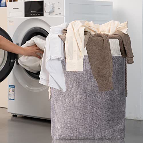Elong Home Laundry Basket 2 Pack, 75L Laundry Hamper With Support Rods And Rope Handles, Freestanding Laundry Baskets, Linen Hampers For Laundry Room Bathroom Bedroom, Grey+Beige #TOP1