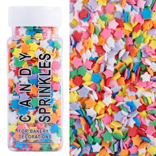 Image of Rainbow Star Sprinkles, Edible Colorful Stars Confetti for Cake Decorating | Rainbow Sprinkles Mix for Baking Topping, Cupcakes, Cookies, Ice Cream, Birthday Party Celebration Christmas Holiday Supplies