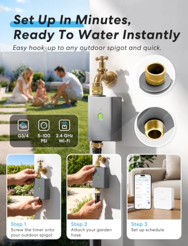 Image of meross WiFi Water Timer for Garden Hose, Brass Inlet & Outet, Rain Skip | WiFi Sprinkler Valve for Lawn, Garden, Yard & Automatic Irrigation System, Work with Apple Homekit, Alexa & Google Assistant