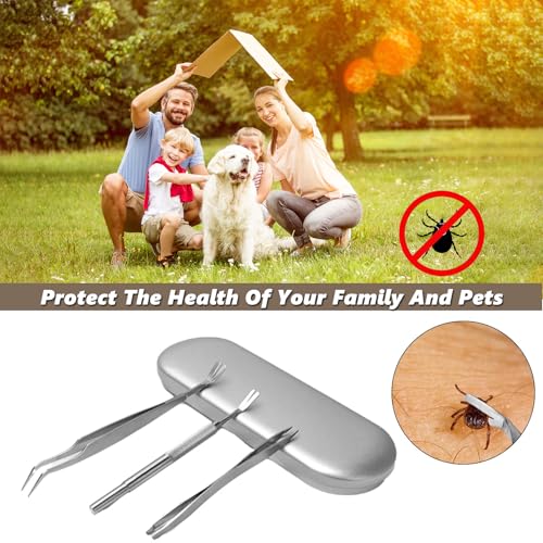 jatimdotin Zeckenzange 3er Set mit Box, 2 in 1 Profi Zeckenpinzette, Zeckenhebel Problemlos Zecken Entfernen, Edelstahl Zeckenzange für Mensch, Hunde, Katze