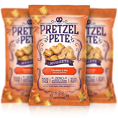Pretzel Pete Cheddar & Ale Seasoned Pretzel Nuggets, Non-GMO, Small Batch, Bold Flavor, 9.5oz (3 Pack)